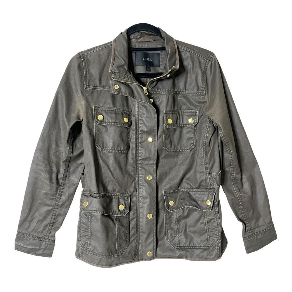 J Crew Downtown Army Green Military Style Field Jacket‎ Womens Small Zip Snap